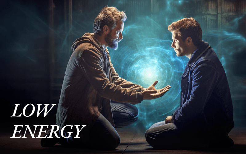 One man tries to motivate another, illustrating the idea of what to do when low energy or depression hits.