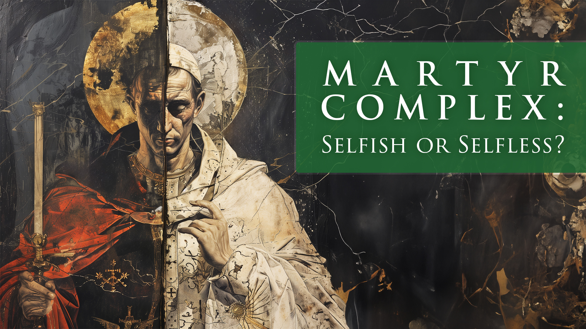 A man dressed like a priest symbolizing the martyr complex.