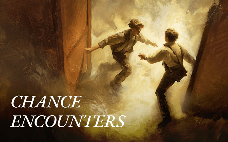 Two teenagers meet in a doorway, illustrating the synchronicity of the chance encounter in Jungian psychology